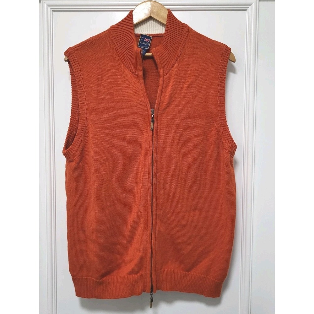 T. Harris London Rust Wool Blend Full Zip Sweater Vest XL